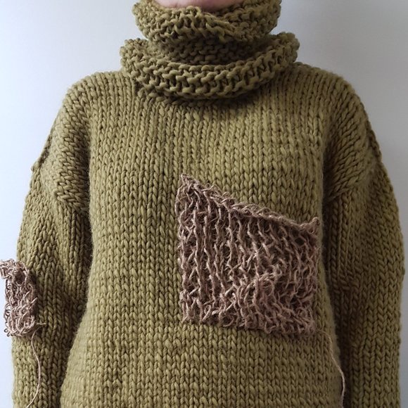 Wool winter set, sweater, matching hat and scarf,olive green color, hand knitted - Picture 5 of 13